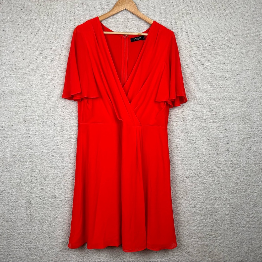 Lauren Ralph Lauren Dress Womens Plus 16 Red Lined Hidden Back Zipper
